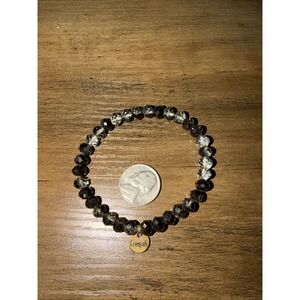 ERMISH Black Gray Glass Beaded Stretch Bracelet 6.5-7.5 Inch Silver Tone